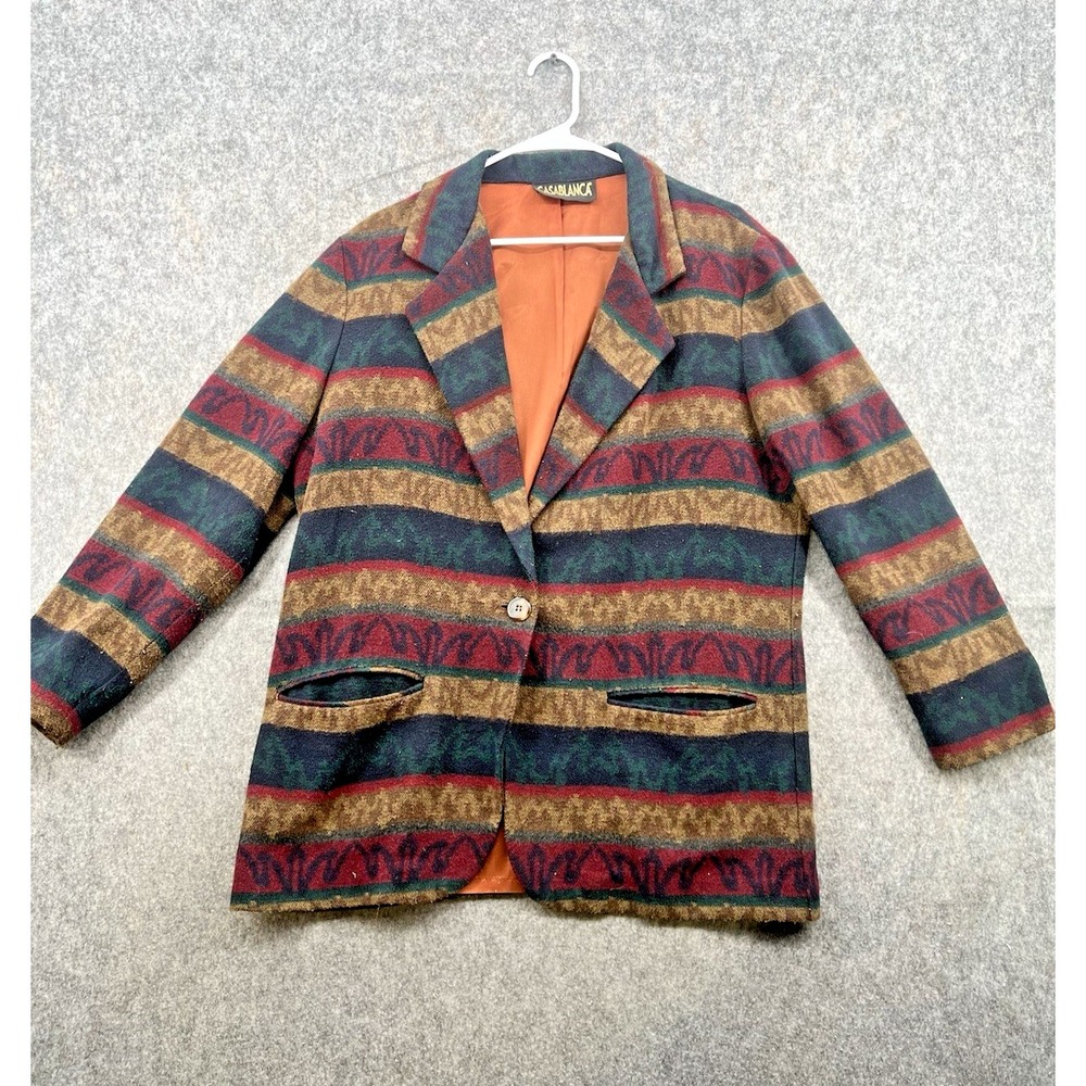 Vintage Casablanca Women Blazer Shoulder Pads Brown Red Green Tweed Size 10